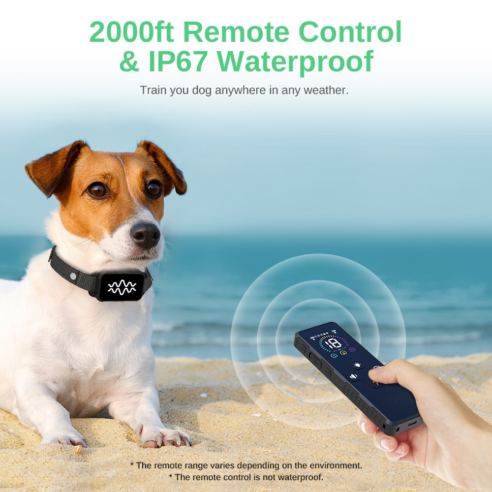 Fluffee RC09 Dog Training Collar, 3 Training Modes, Remote Control, LED Display, USB Charging, IP67 Waterproof - Black