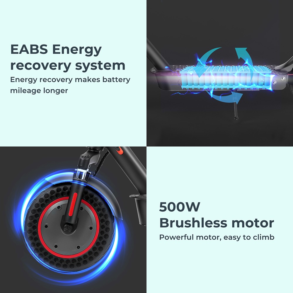 iScooter i9 Max Electric Scooter 10 Inch Honeycomb Tire 500W Motor 36V 10Ah Battery 30Km/h Max Speed 30-40km Max Range 120KG Load Dual Shock Absorption Smart APP Control