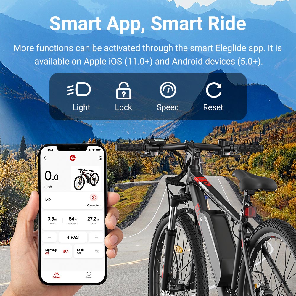 2PCS Eleglide M2 Electric Bike 27.5 inch Pneumatic Rubber Tire 250W Motor 25km/h Speed 36V 15Ah Battery 125km Range 120kg Load Shimano 24-Speed Gear Hydraulic Disc Brakes with APP Control Electric Bicycle