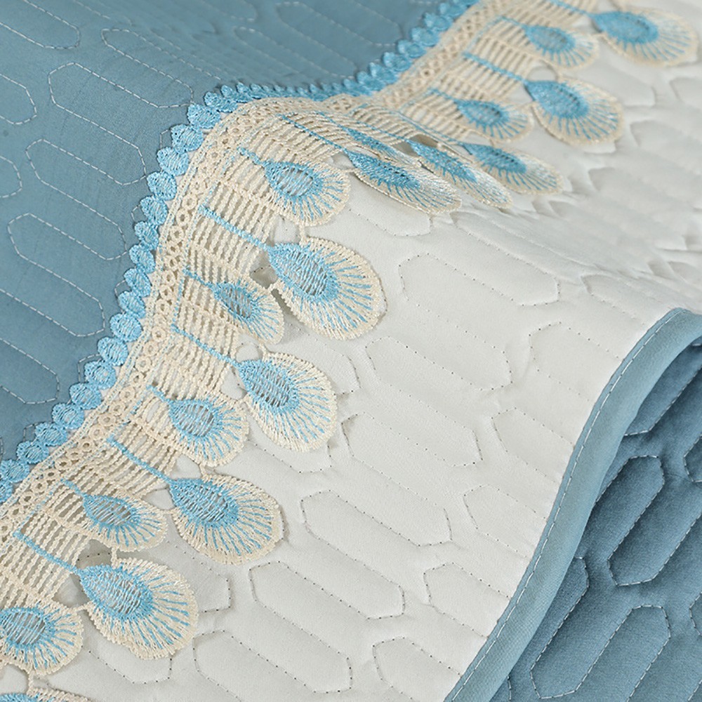 90-70cm Feather Embroidery Quilted Couch Cover - Blue
