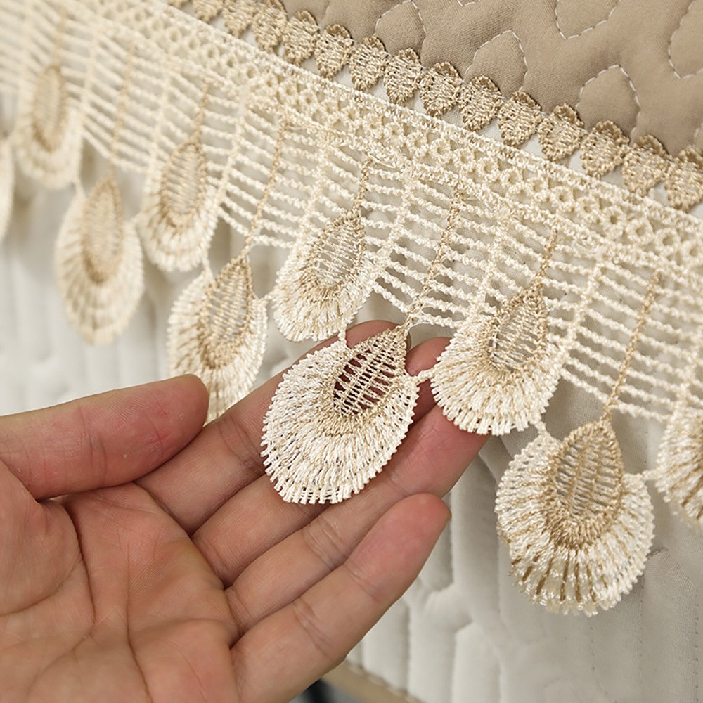 90-70cm Feather Embroidery Quilted Couch Cover - Khaki