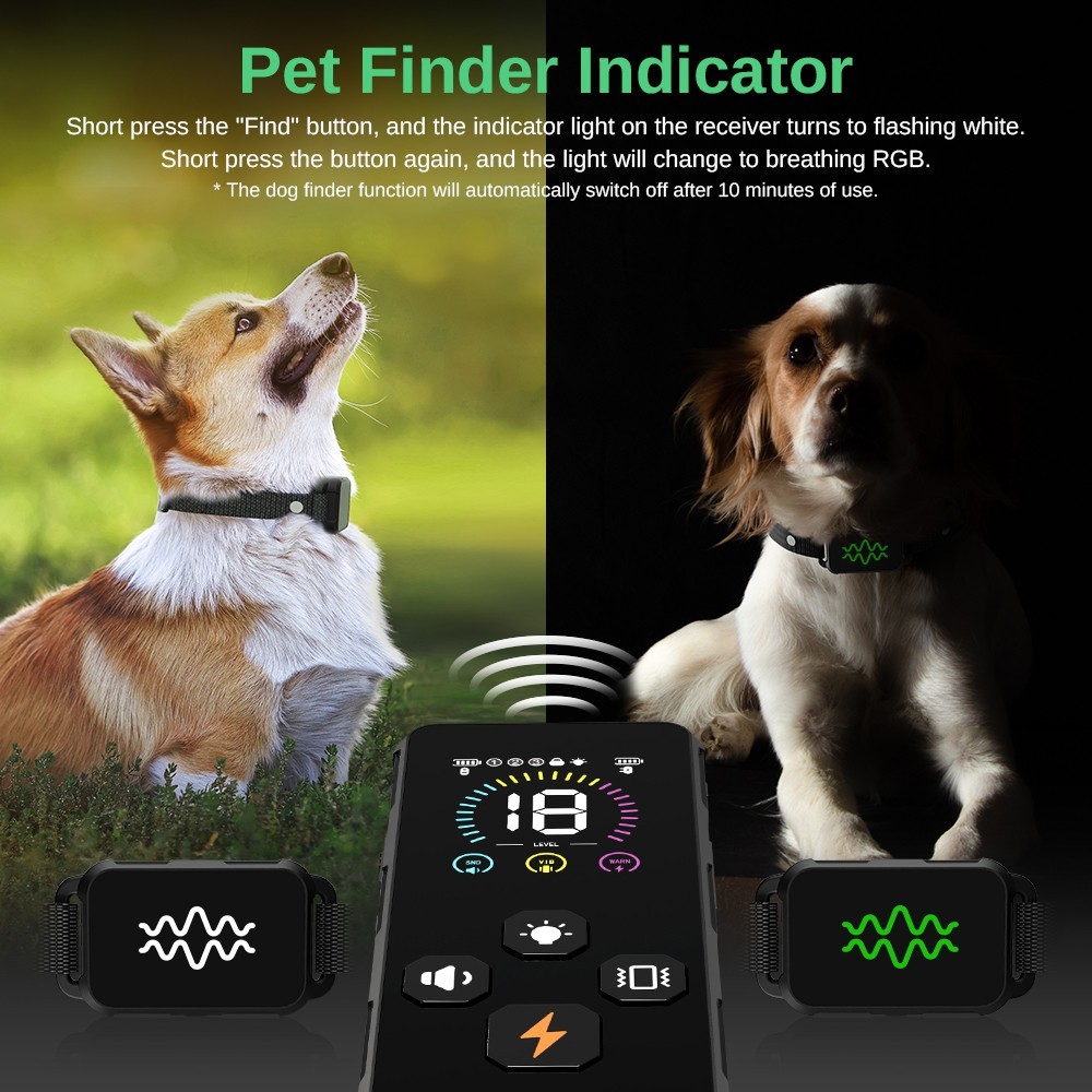 Fluffee RC09 Dog Training Collar, 3 Training Modes, Remote Control, LED Display, USB Charging, IP67 Waterproof - Black