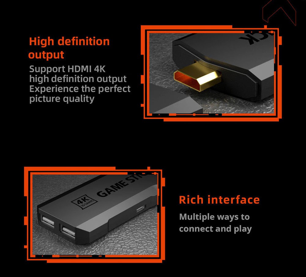 AMPOWN GD20 Game Stick with 2 Wireless Game Console, Emuelec 4.3, 64GB TF Card 40000+ Games, 4K HDMI Output