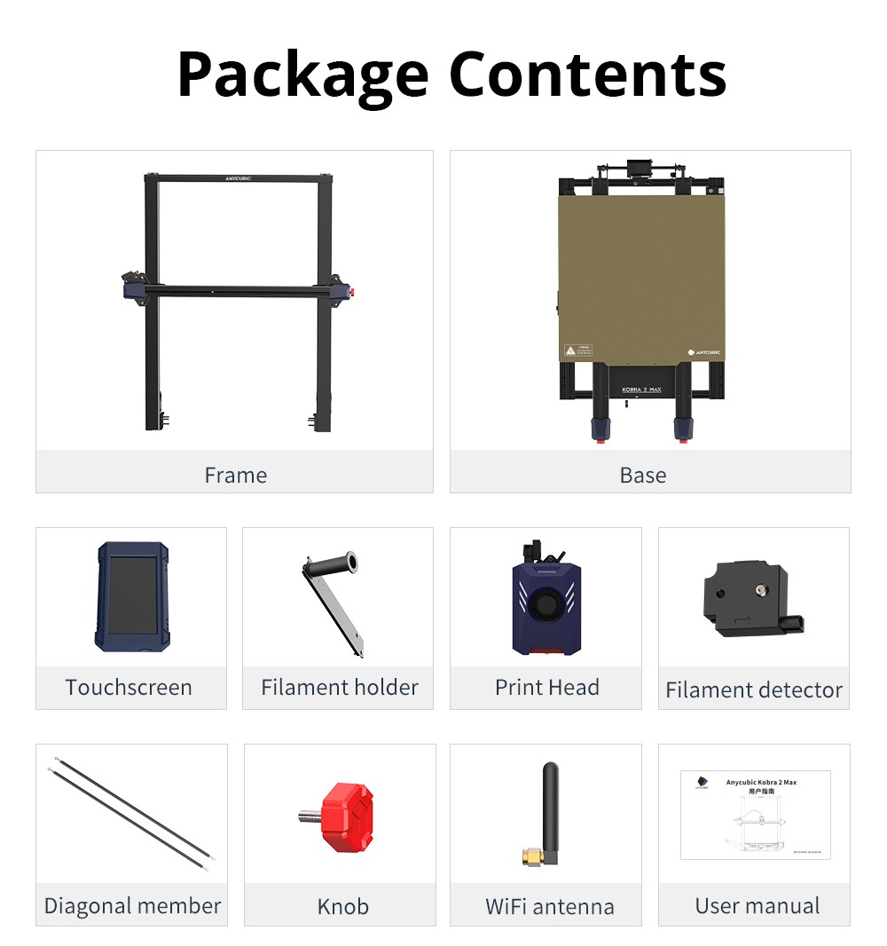 Anycubic Kobra 2 Max 3D Printer, 49-Point Auto Leveling, 500mm/s Max Printing Speed, Direct Extruder, 32-bit Silent Motherboard, Filament Detection, Cooling Fan, APP Control, 420x420x500mm - EU Plug