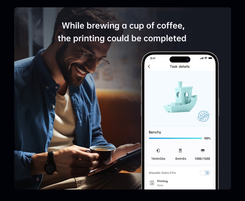 Anycubic Kobra 2 Pro 3D Printer, 25-Point Auto Leveling, 500mm/s Max Printing Speed, Direct Extruder, 32-bit Silent Motherboard, Filament Detection, Cooling Fan, APP Control, 220x220x250mm - EU Plug