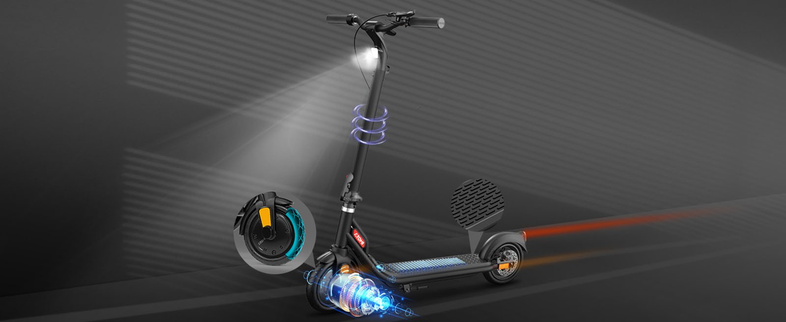 Atomi E20 Electric Scooter 8.5 inch Air Tire 250W Motor (Max Output 500W) 36V 7.5Ah batéria 30km dojazd Dvojitá brzda 120kg