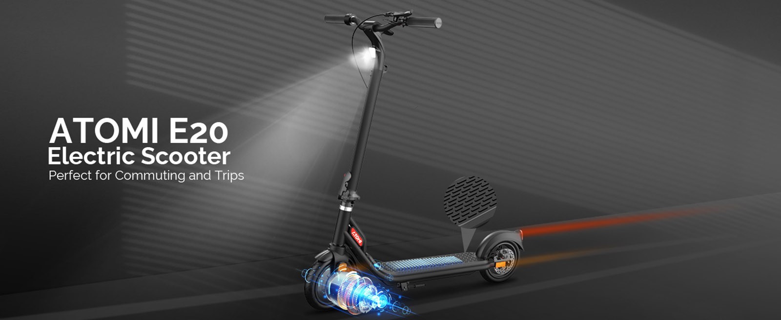 Atomi E20 Electric Scooter 8.5 inch Air Tire 250W Motor (Max Output 500W) 36V 7.5Ah Battery 30km Range Dual Brake 120kg