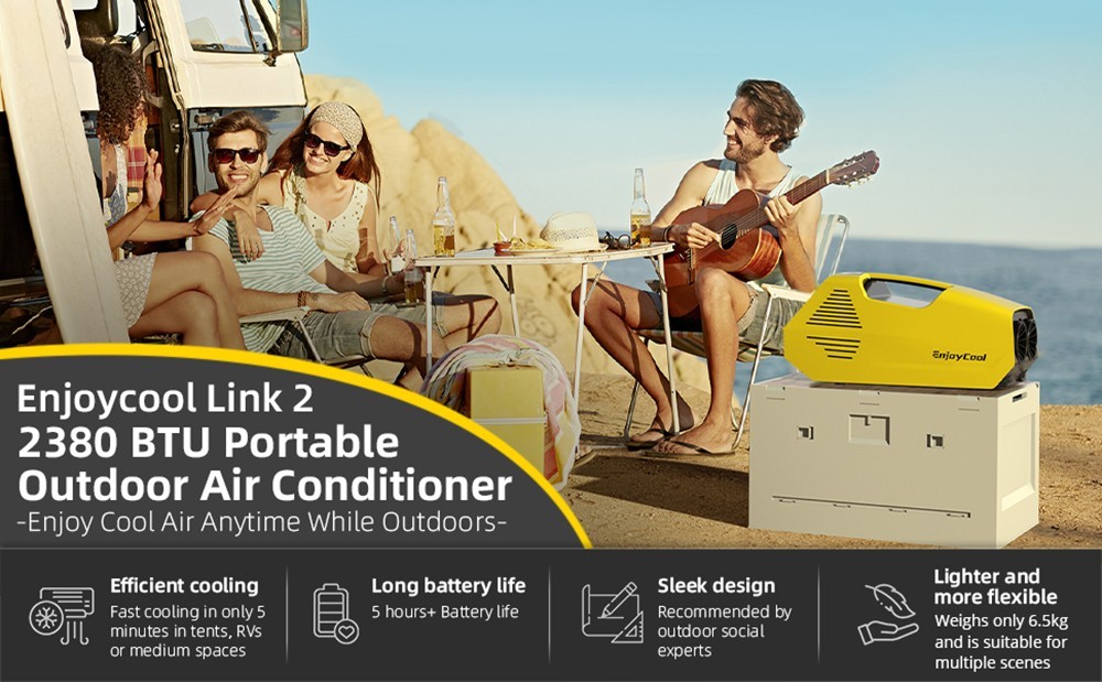 EnjoyCool Link2 Portable Outdoor Air Conditioner, 2380 BTU Cooling Fan, 4 Modes, Low Noise, Remote Control