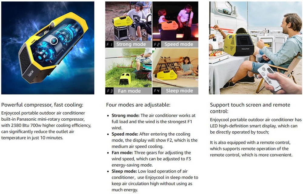 EnjoyCool Link2 Portable Outdoor Air Conditioner, 2380 BTU Cooling Fan, 4 Modes, Low Noise, Remote Control
