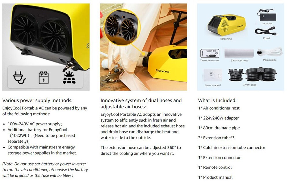 EnjoyCool Link2 Portable Outdoor Air Conditioner, 2380 BTU Cooling Fan, 4 Modes, Low Noise, Remote Control