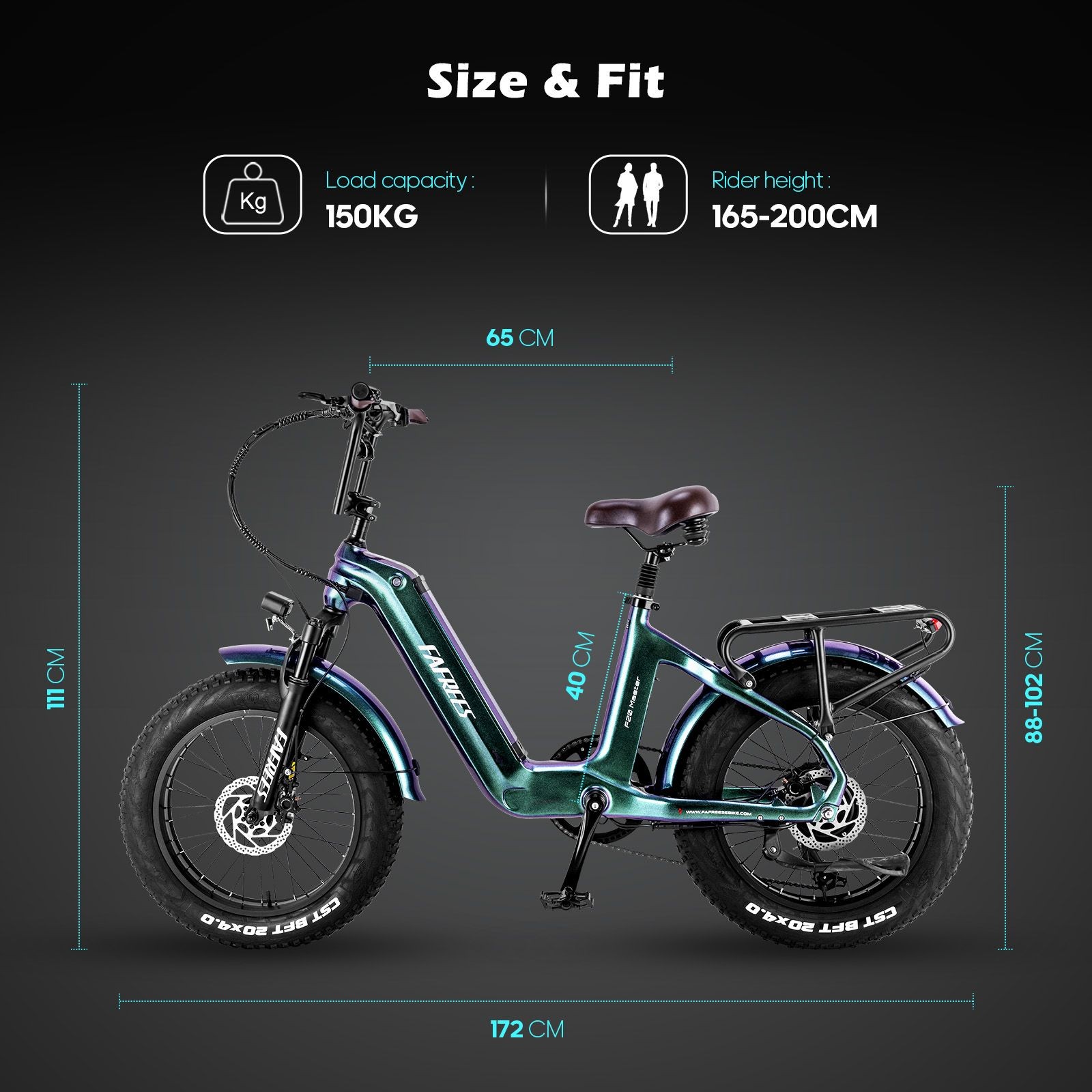 FAFREES F20 Master E-bike 20*4.0 inch Air Tire 500W Rear Drive 25km/h Max Speed 48V 22.5Ah Battery 140-160km Range - Black