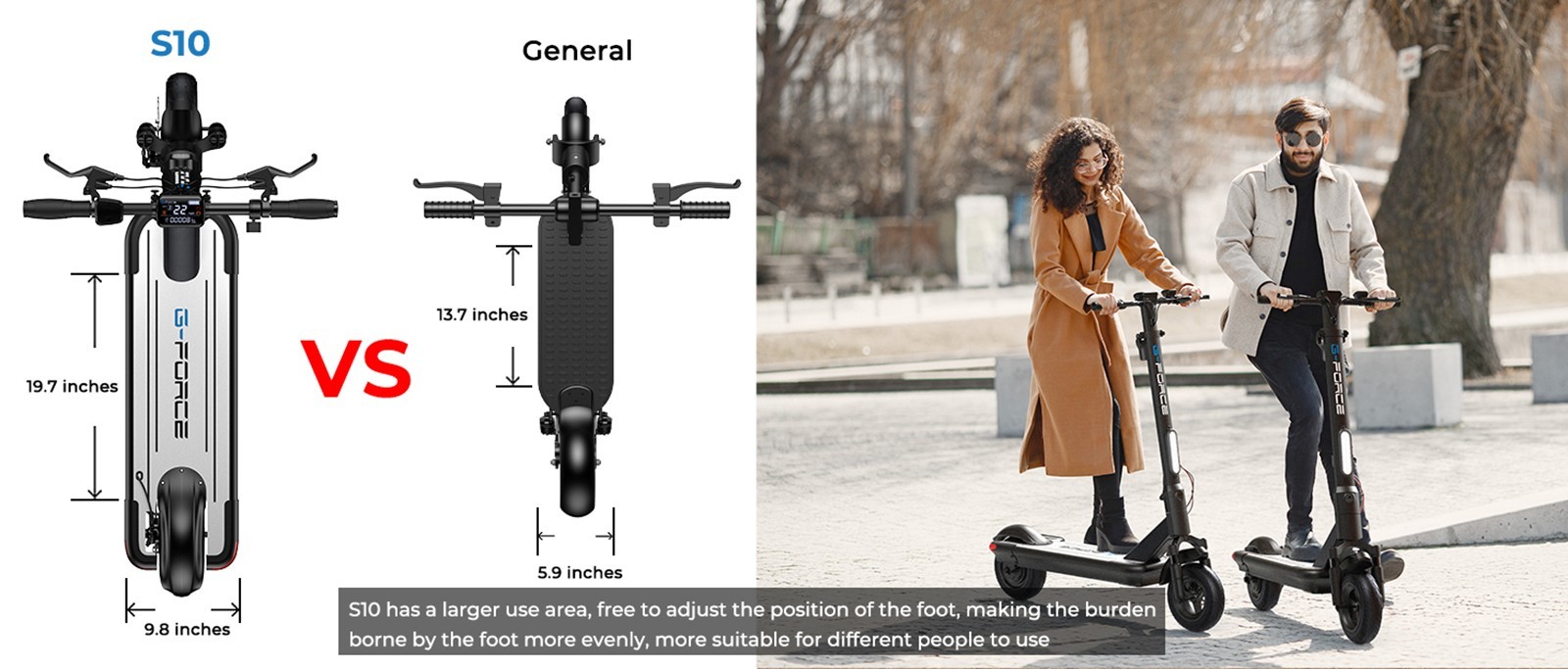 G-FORCE S10 Electric Scooter 500W Brushless Gear Hub Motor 33km/h Max Speed 48V 12Ah Lithium Battery 48km Range