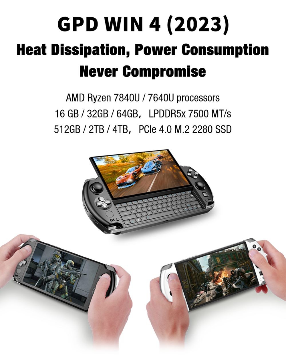 GPD Win 4 Handheld Game Laptop AMD Ryzen 7 7840U Processor up to 5.1GHz, 32GB LPDDR5 512GB SSD Windows 11 5G WiFi - US Black
