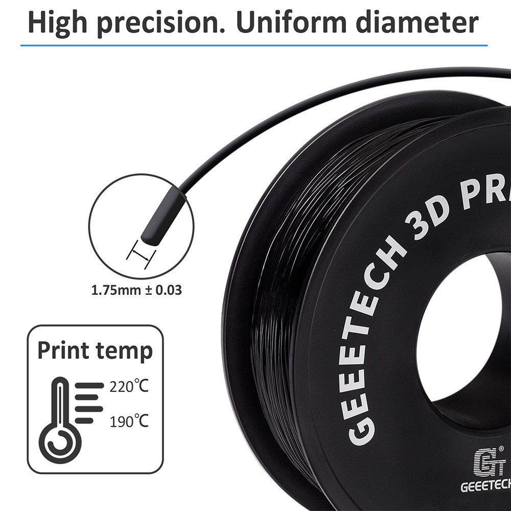 Geeetech TPU Filament for 3D Printer, 1.75mm Dimensional Accuracy +/- 0.03mm 1kg Spool (2.2 lbs) - Black