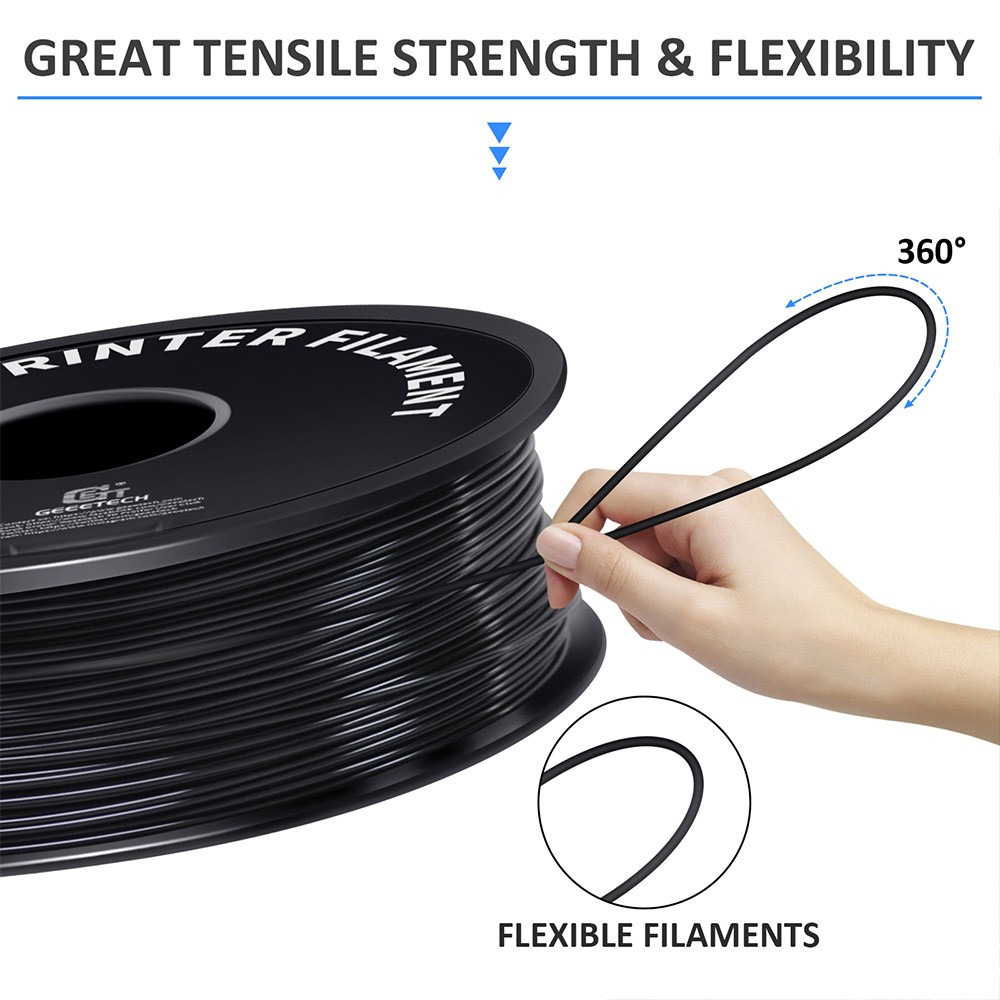 Geeetech TPU Filament for 3D Printer, 1.75mm Dimensional Accuracy +/- 0.03mm 1kg Spool (2.2 lbs) - Black