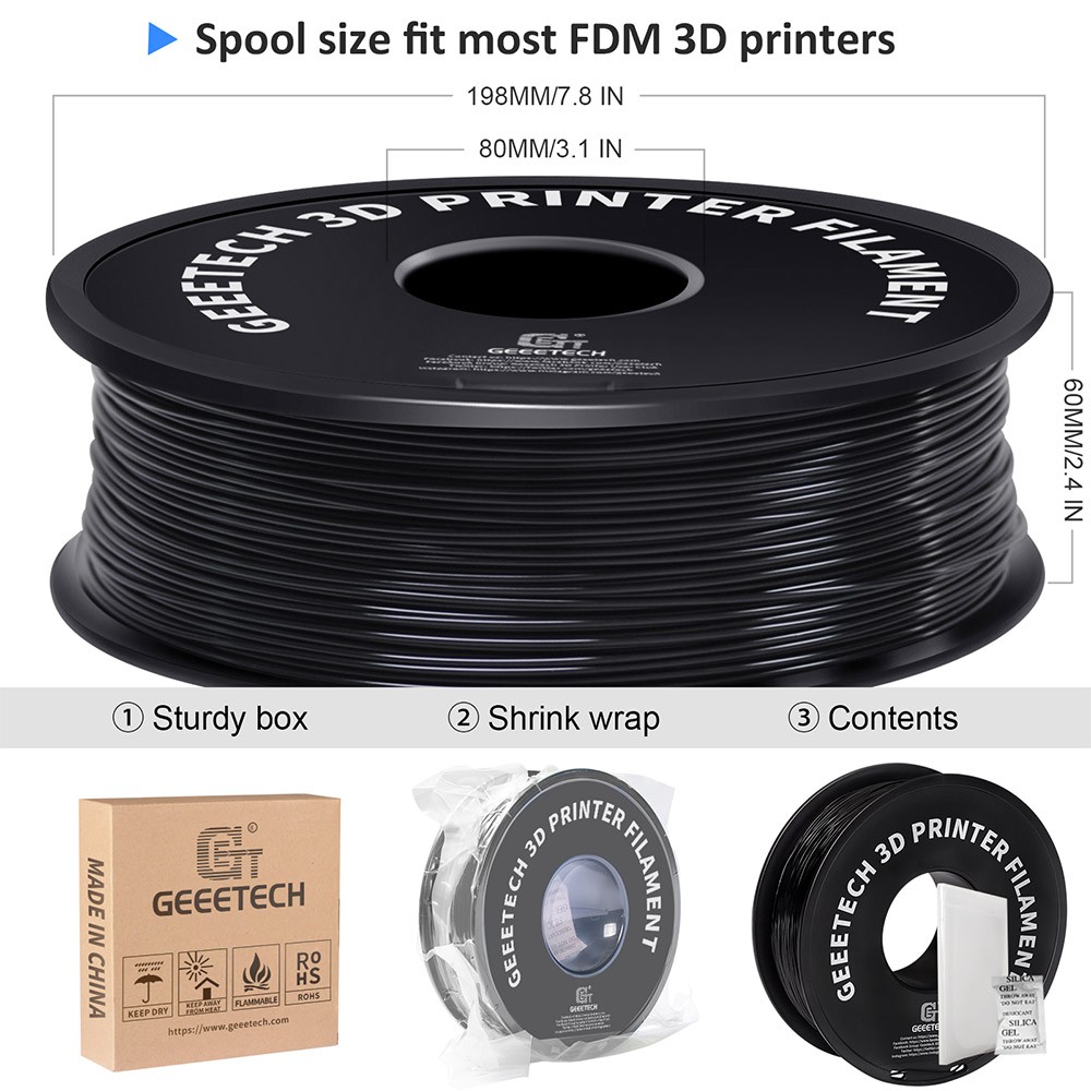 Geeetech TPU Filament for 3D Printer, 1.75mm Dimensional Accuracy +/- 0.03mm 1kg Spool (2.2 lbs) - Black