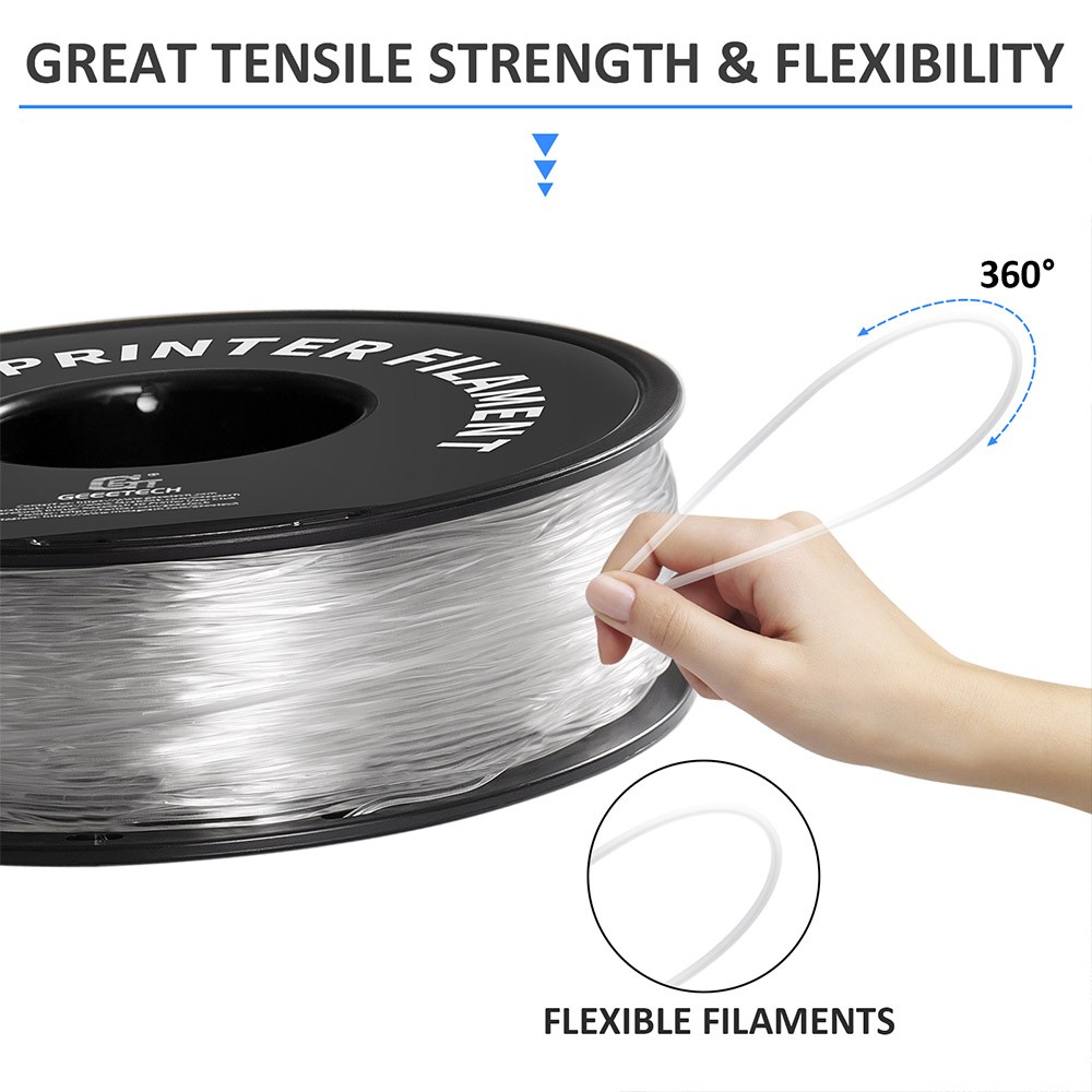 Geeetech TPU Filament pre 3D tlačiareň, 1,75 mm rozmerová presnosť +/- 0,03 mm 1kg špirála (2.2 lbs) - Transparent
