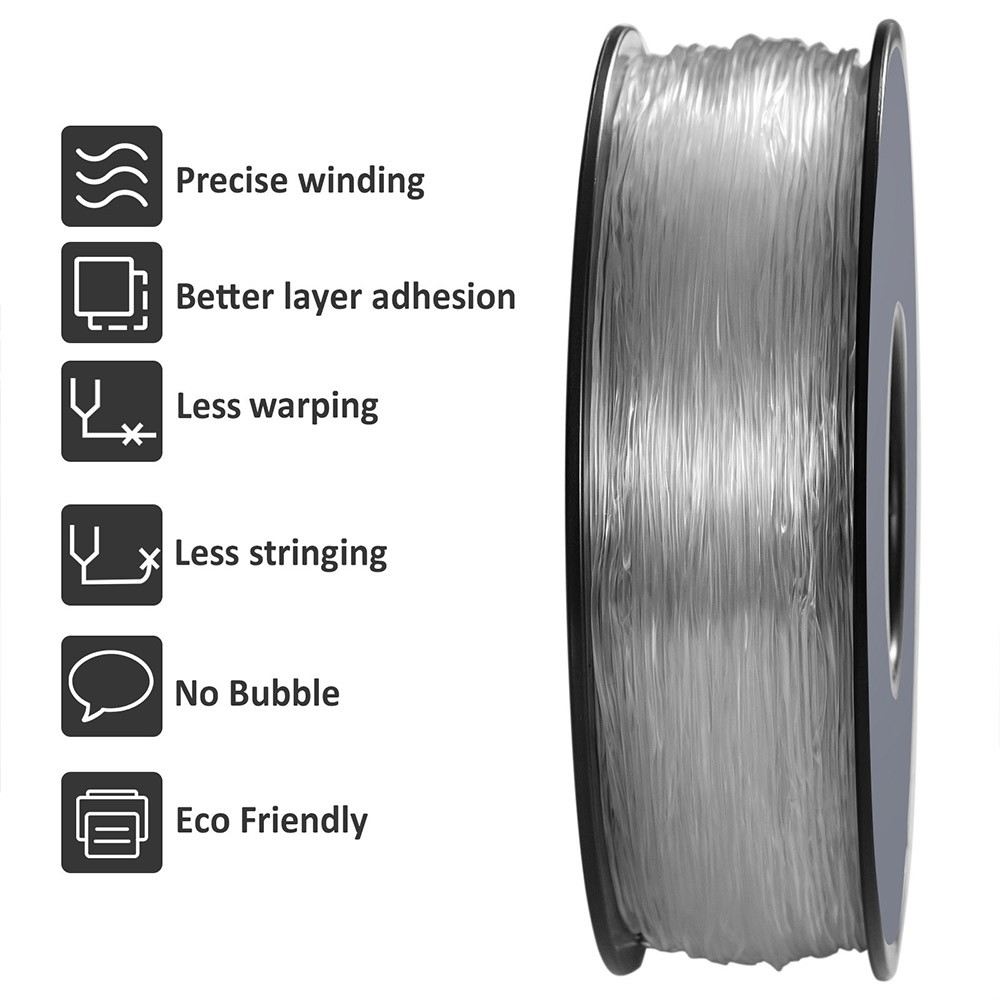 Geeetech TPU Filament pre 3D tlačiareň, 1,75 mm rozmerová presnosť +/- 0,03 mm 1kg špirála (2.2 lbs) - Transparent