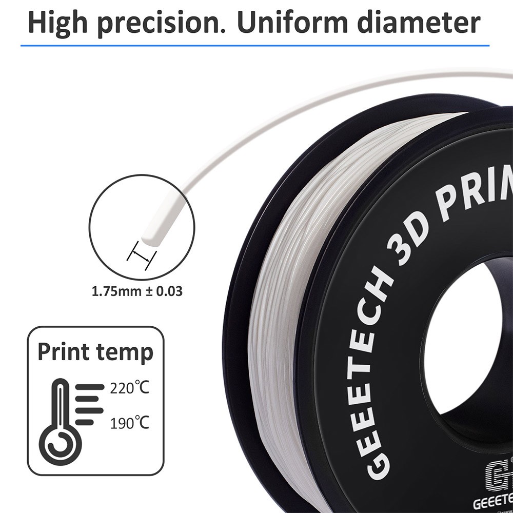 Geeetech TPU Filament for 3D Printer, 1.75mm Dimensional Accuracy +/- 0.03mm 1kg Spool (2.2 lbs) - White