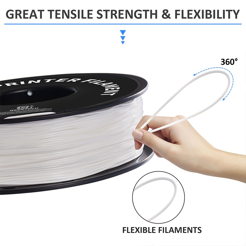 Geeetech TPU Filament for 3D Printer, 1.75mm Dimensional Accuracy +/- 0.03mm 1kg Spool (2.2 lbs) - White