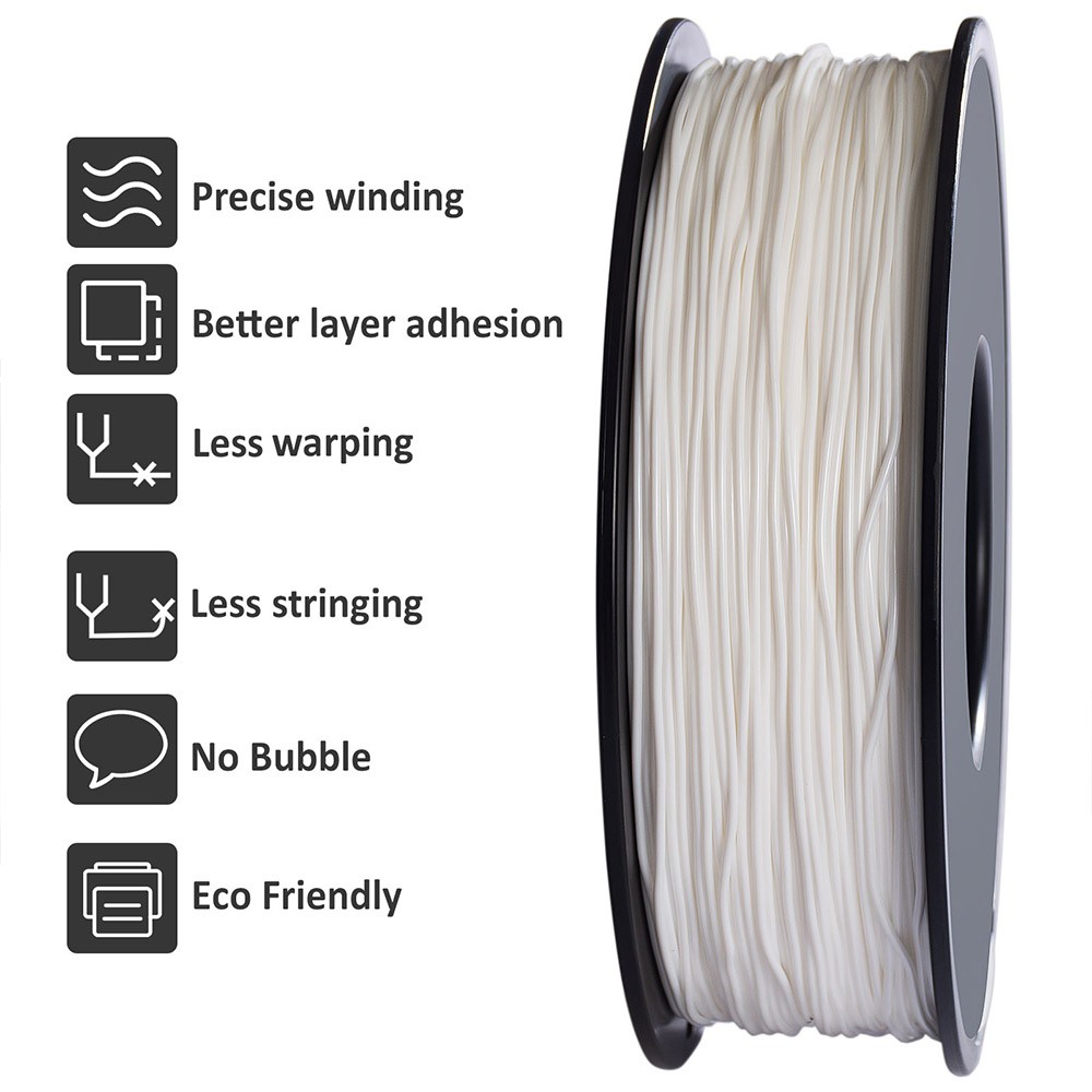 Geeetech TPU Filament for 3D Printer, 1.75mm Dimensional Accuracy +/- 0.03mm 1kg Spool (2.2 lbs) - White