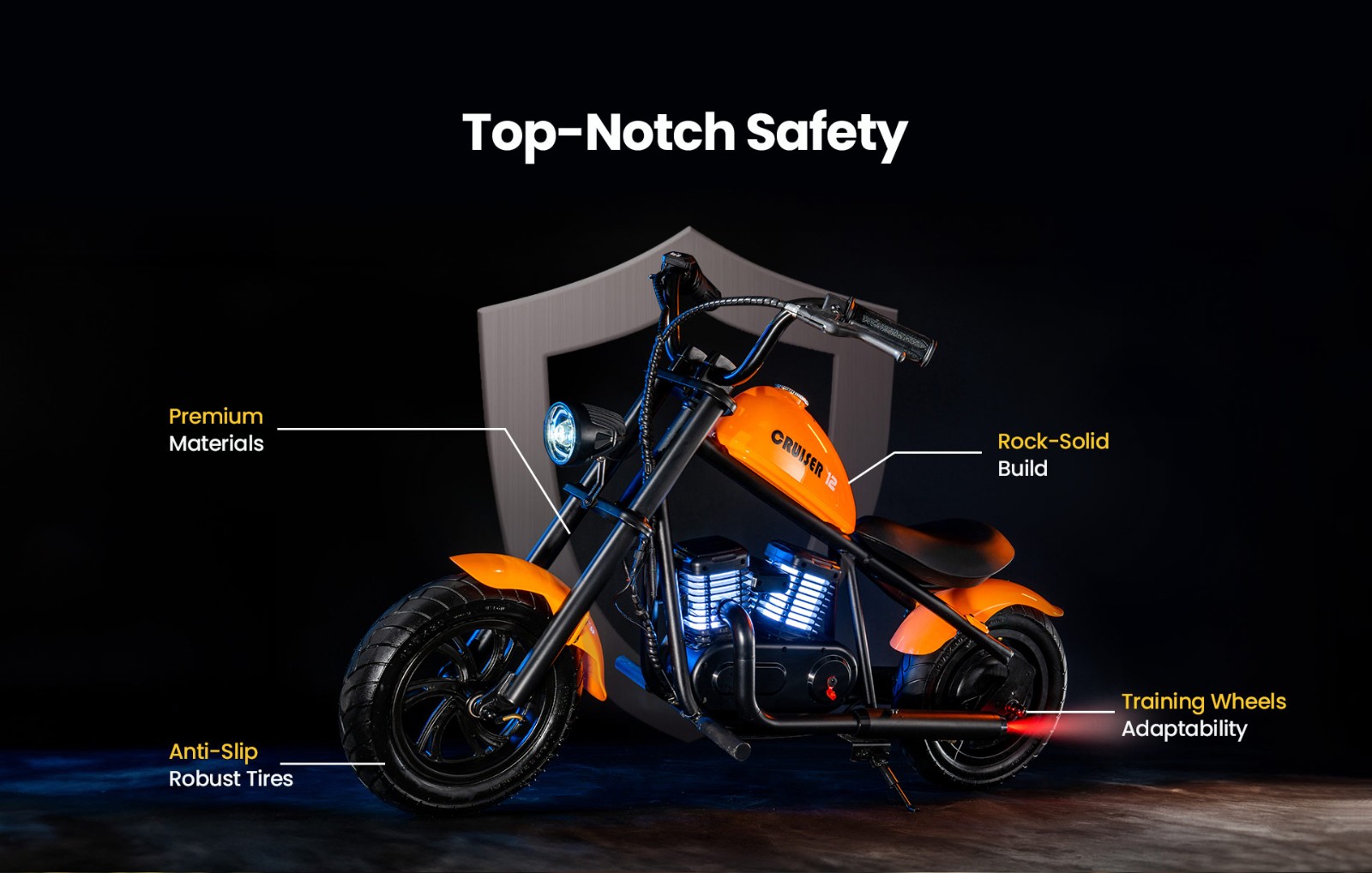 HYPER GOGO Elektrická motorka pre deti 12'' Pneumatiky s reproduktorom Bluetooth Simulovaný displej s hmlou Zástrčka EÚ - modrá