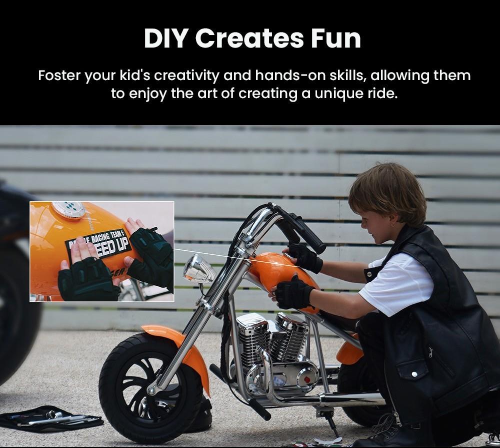 HYPER GOGO Elektrická motorka pre deti s aplikáciou 12'' pneumatiky Bluetooth reproduktor displej s hmlou - modrá