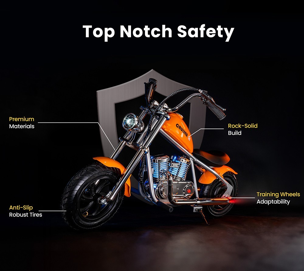 HYPER GOGO Elektrická motorka pre deti s aplikáciou 12'' pneumatiky Bluetooth reproduktor displej s hmlou - oranžová