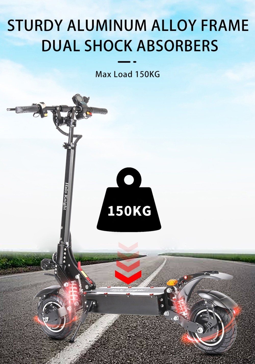 Halo Knight T108 Electric Scooter 10 inch Road Tires 1000W*2 Motor 65km/h Max Speed 52V 28.8Ah batéria Max. dojazd 60km