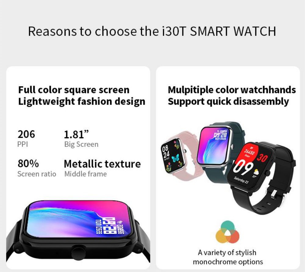 I3E Smartwatch Bluetooth Call 1.81in Full Touch Screen IP68 Waterproof Fitness Tracker Health Monitor VoiceAssistant