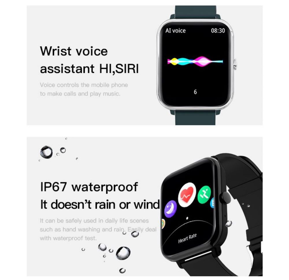 I3E Smartwatch Bluetooth Call 1.81in Full Touch Screen IP68 Waterproof Fitness Tracker Health Monitor VoiceAssistant
