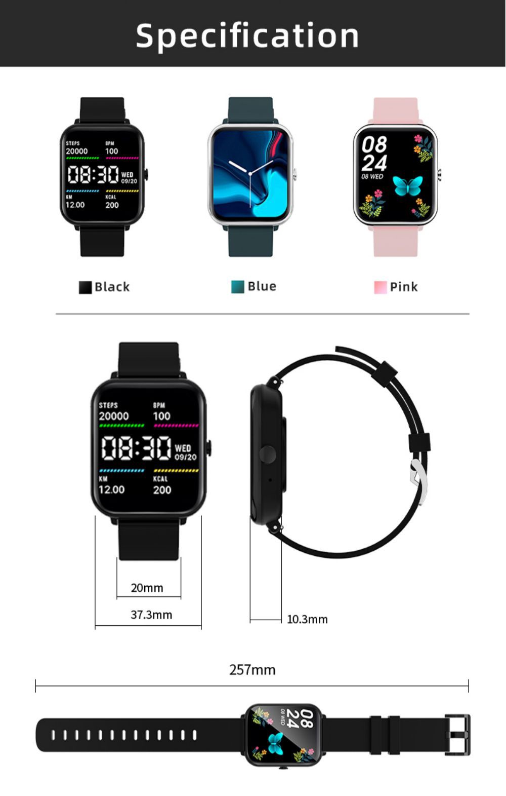 I3E Smartwatch Bluetooth Call 1.81in Full Touch Screen IP68 Waterproof Fitness Tracker Health Monitor VoiceAssistant