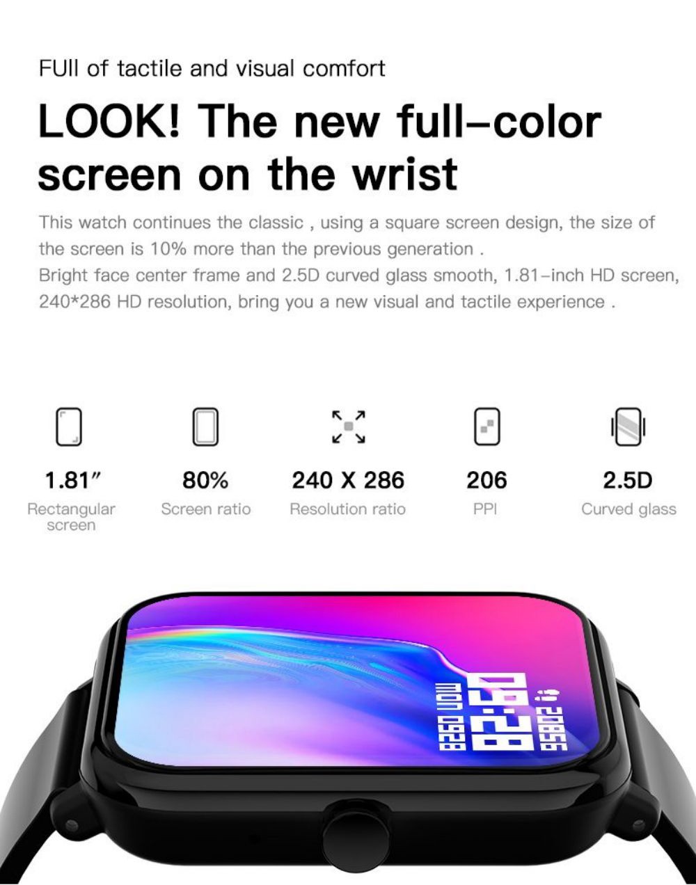 I3E Smartwatch Bluetooth Call 1.81in Full Touch Screen IP68 Waterproof Fitness Tracker Health Monitor VoiceAssistant