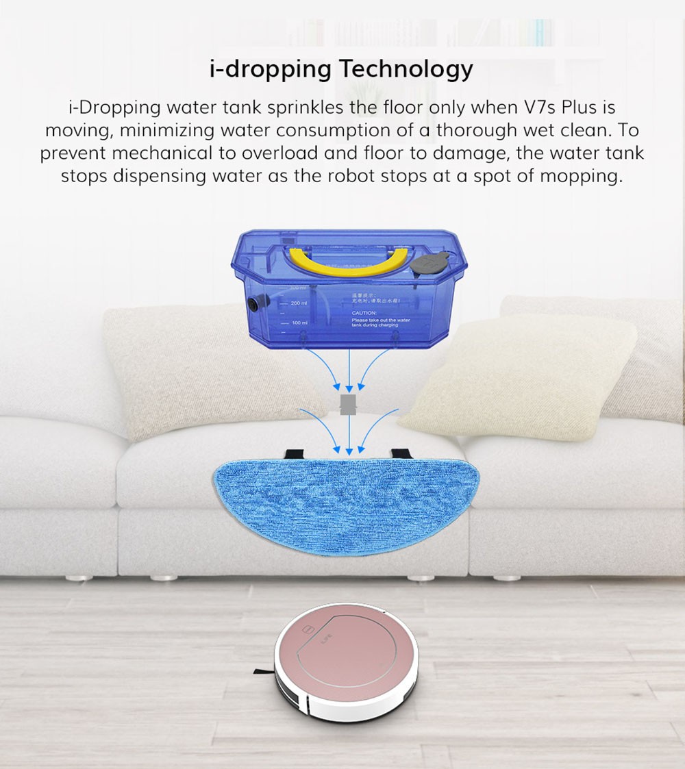 ILIFE V7s Plus Robot Vacuum Cleaner, Vacuuming & Mopping, 300ml Dust Box, 2600mAh Battery, 120min Runtime, i-Dropping Technology, Automatic Obstacle Avoidance