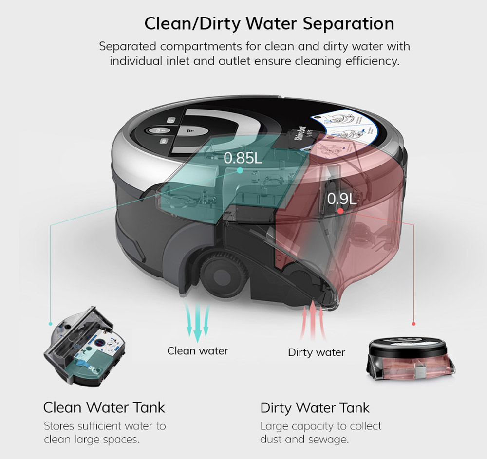 Refurbished ILIFE W400 Floor Washing Robot 1000Pa Suction 900ml Water Tank Gyroscopic Planning 4 Cleaning Mode Obstacle Avoidance Voice Broadcast - Black