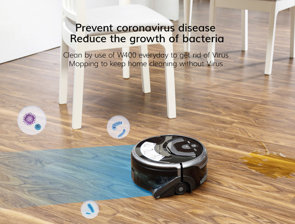 Refurbished ILIFE W400 Floor Washing Robot 1000Pa Suction 900ml Water Tank Gyroscopic Planning 4 Cleaning Mode Obstacle Avoidance Voice Broadcast - Black