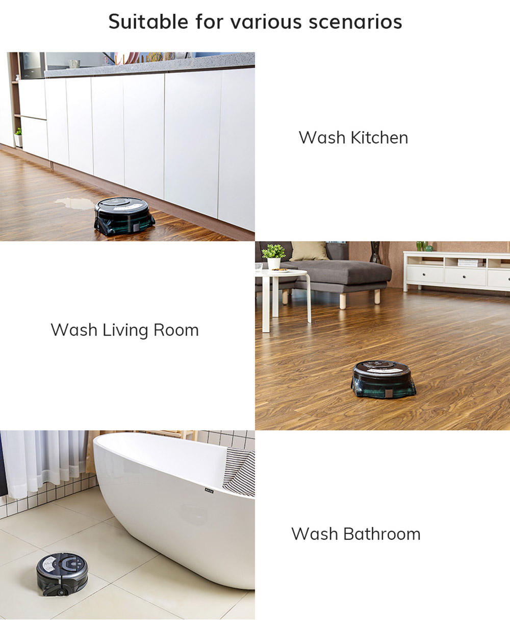 Refurbished ILIFE W400 Floor Washing Robot 1000Pa Suction 900ml Water Tank Gyroscopic Planning 4 Cleaning Mode Obstacle Avoidance Voice Broadcast - Black