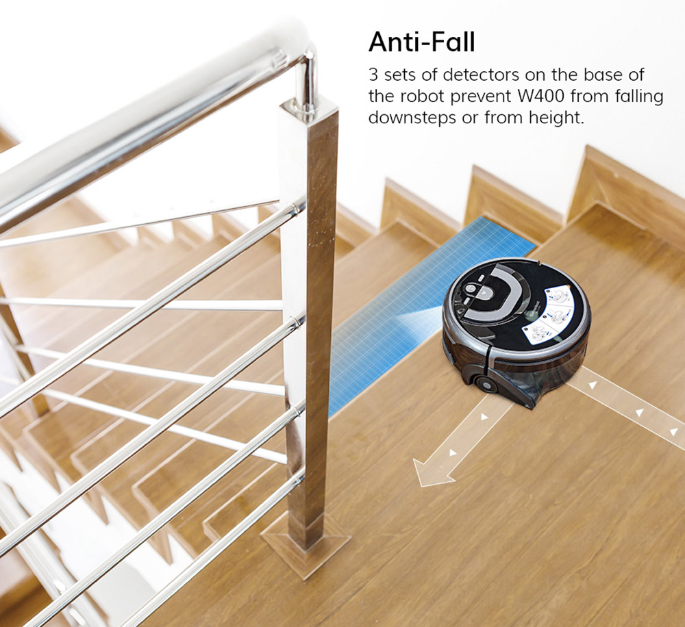 Refurbished ILIFE W400 Floor Washing Robot 1000Pa Suction 900ml Water Tank Gyroscopic Planning 4 Cleaning Mode Obstacle Avoidance Voice Broadcast - Black