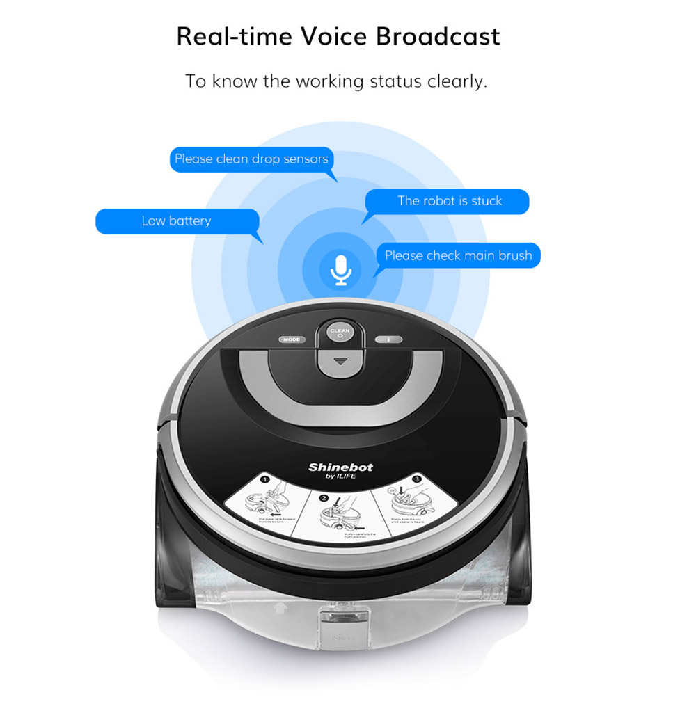 Refurbished ILIFE W400 Floor Washing Robot 1000Pa Suction 900ml Water Tank Gyroscopic Planning 4 Cleaning Mode Obstacle Avoidance Voice Broadcast - Black