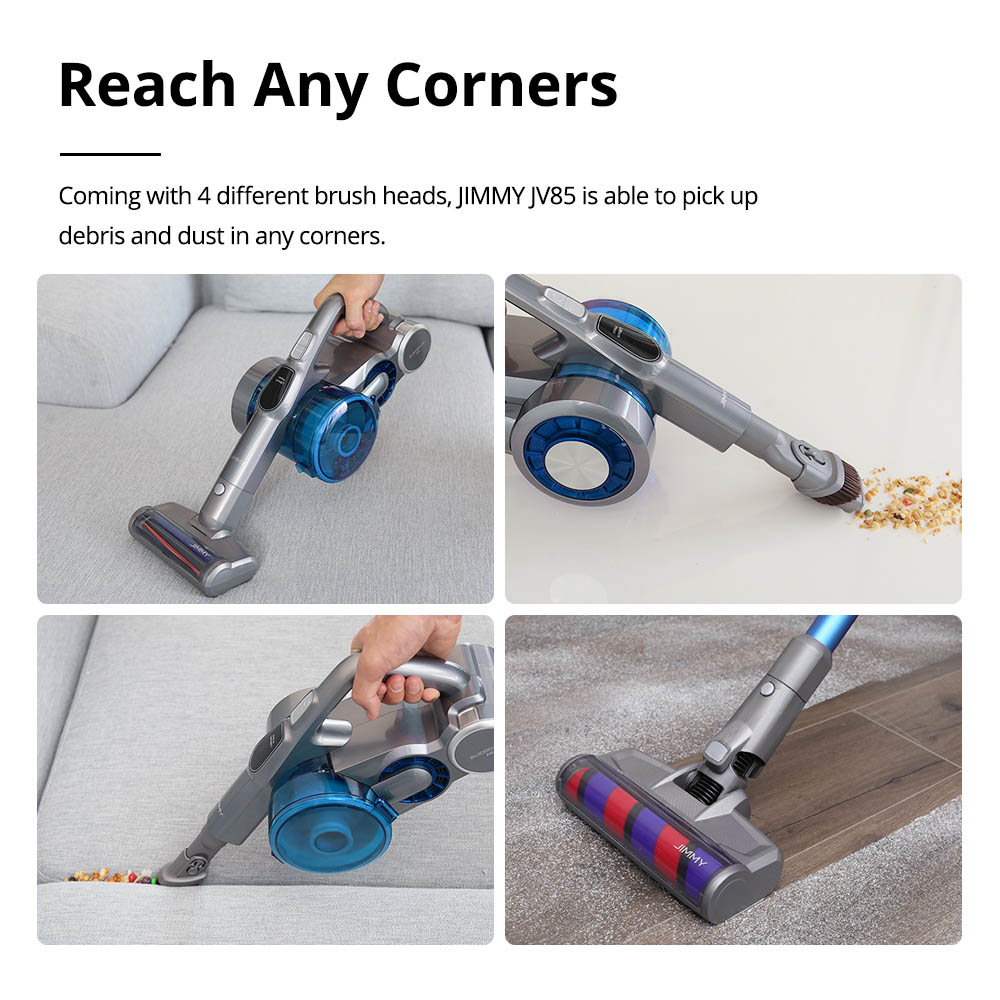 Refurbished JIMMY JV85 Smart Cordless Handheld Vacuum Cleaner 185AW Suction 2500mAh Removable Battery 60 Minutes Running Time 600ml Dust Capacity 3 Modes LED Display - Blue