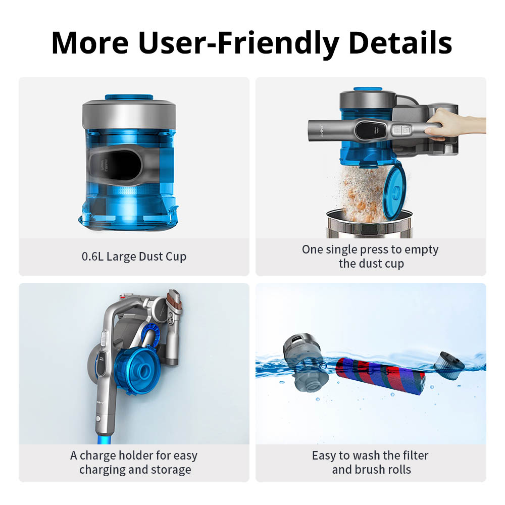 Refurbished JIMMY JV85 Smart Cordless Handheld Vacuum Cleaner 185AW Suction 2500mAh Removable Battery 60 Minutes Running Time 600ml Dust Capacity 3 Modes LED Display - Blue