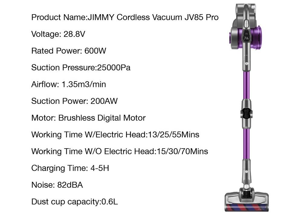 Refurbished Xiaomi JIMMY JV85 Pro Handheld Wireless Vacuum Cleaner 200AW 8pcsx2500mAh LED Disply Screen 70Mins Run Time - Purple