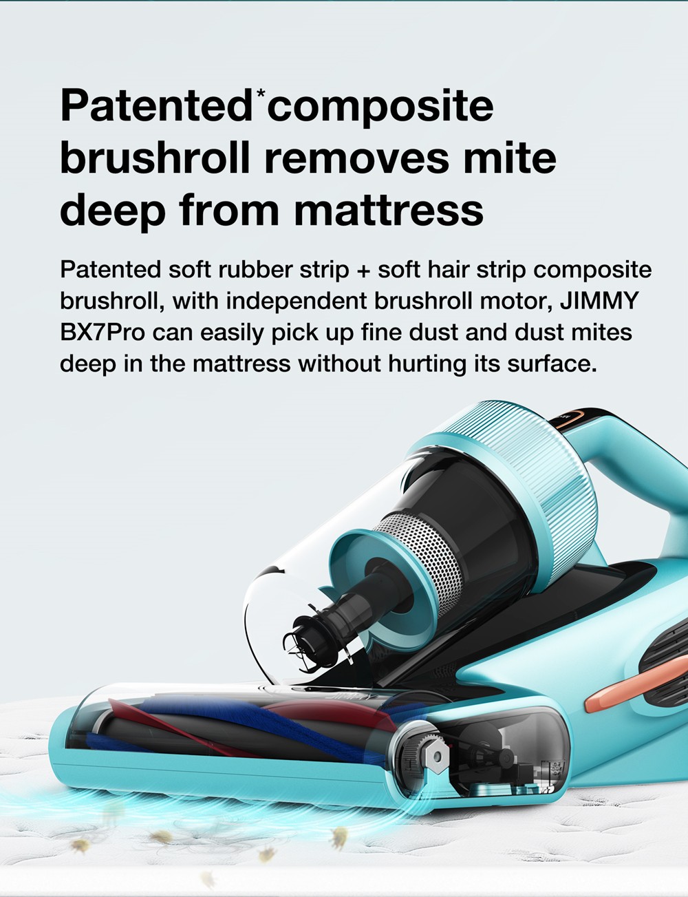 Refurbished JIMMY BX7 Pro Anti-Mite Vacuum Cleaner 700W Powerful Motor UV-C Sterilization Killing 99.99% Bacteria 60 Celsius Constant High-Temperature Intelligent Dust Recognition 3 Modes LED Display for Bed, Pet Hair, Sofa, Clothing - Blue