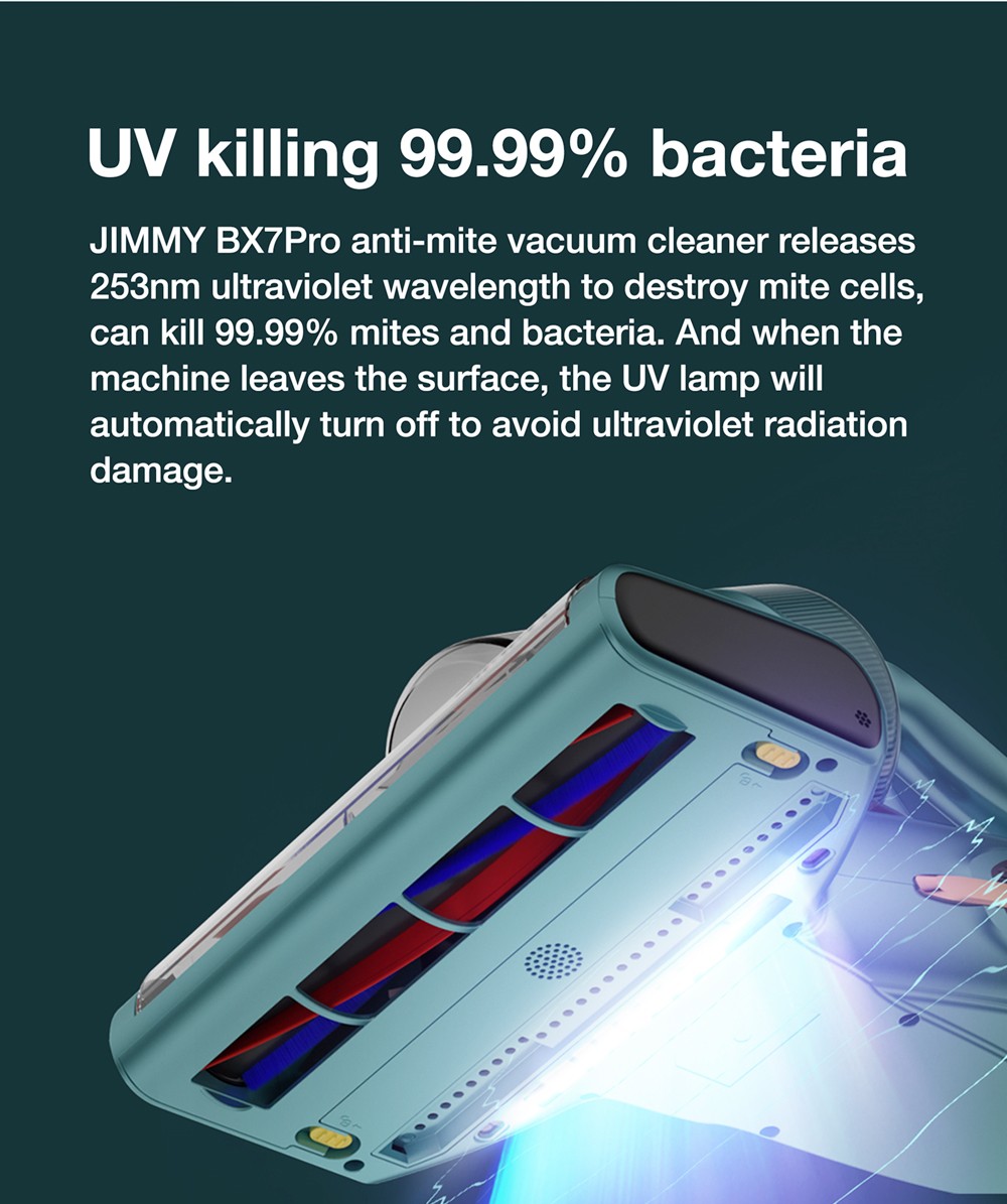 Refurbished JIMMY BX7 Pro Anti-Mite Vacuum Cleaner 700W Powerful Motor UV-C Sterilization Killing 99.99% Bacteria 60 Celsius Constant High-Temperature Intelligent Dust Recognition 3 Modes LED Display for Bed, Pet Hair, Sofa, Clothing - Blue