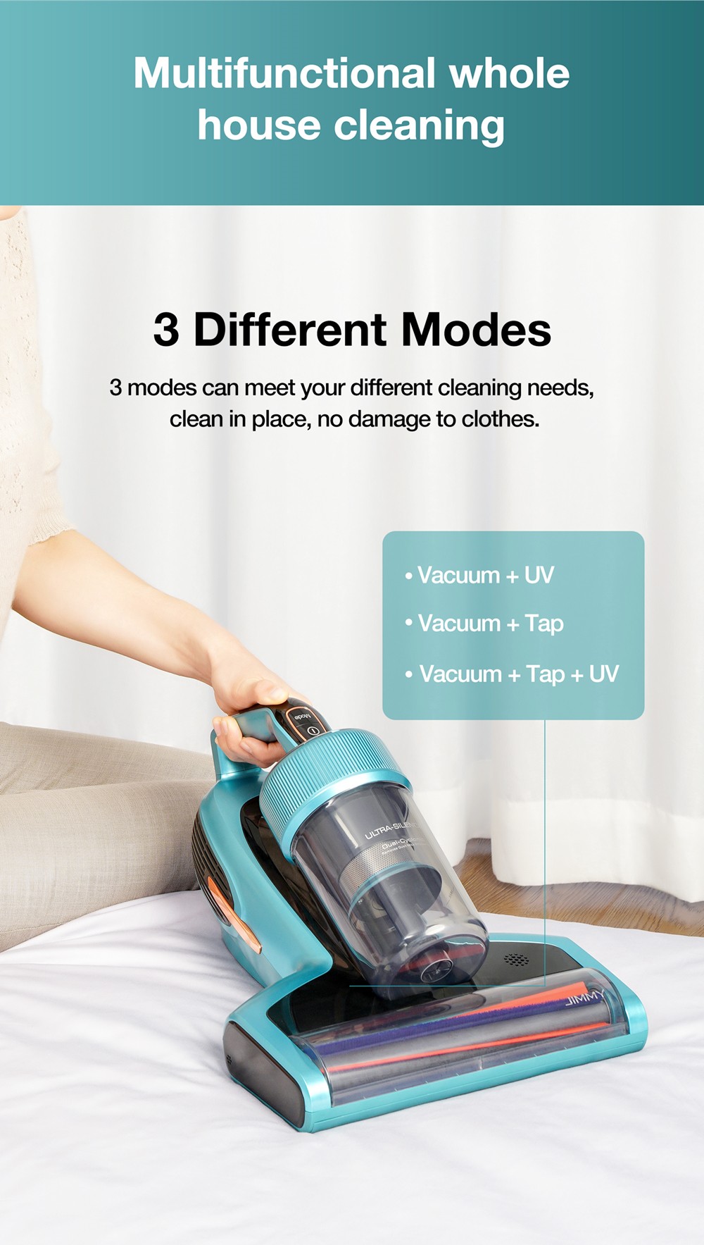 Refurbished JIMMY BX7 Pro Anti-Mite Vacuum Cleaner 700W Powerful Motor UV-C Sterilization Killing 99.99% Bacteria 60 Celsius Constant High-Temperature Intelligent Dust Recognition 3 Modes LED Display for Bed, Pet Hair, Sofa, Clothing - Blue