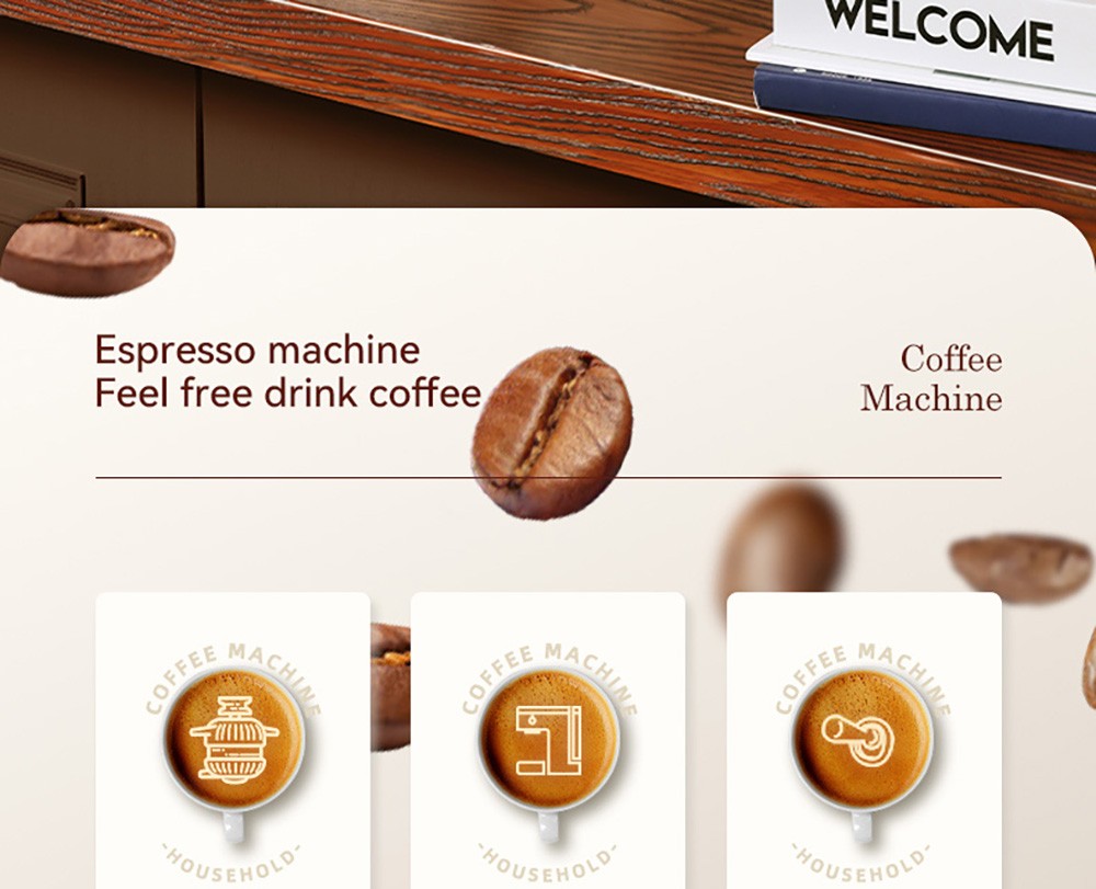 KONKA KKFJ-1203Y Espresso Coffee Machine, 20Bar Pressure, 1.2L Water Tank, Steam Milk Froth, with Temperature Dial, EU Plug - White