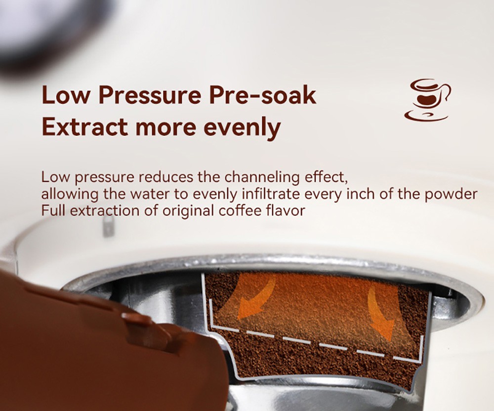 KONKA KKFJ-1203Y Espresso Coffee Machine, 20Bar Pressure, 1.2L Water Tank, Steam Milk Froth, with Temperature Dial, EU Plug - White