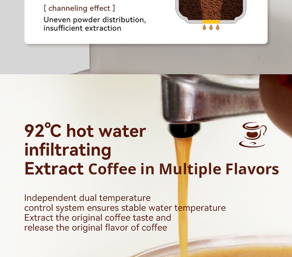 KONKA KKFJ-1203Y Espresso Coffee Machine, 20Bar Pressure, 1.2L Water Tank, Steam Milk Froth, with Temperature Dial, EU Plug - White