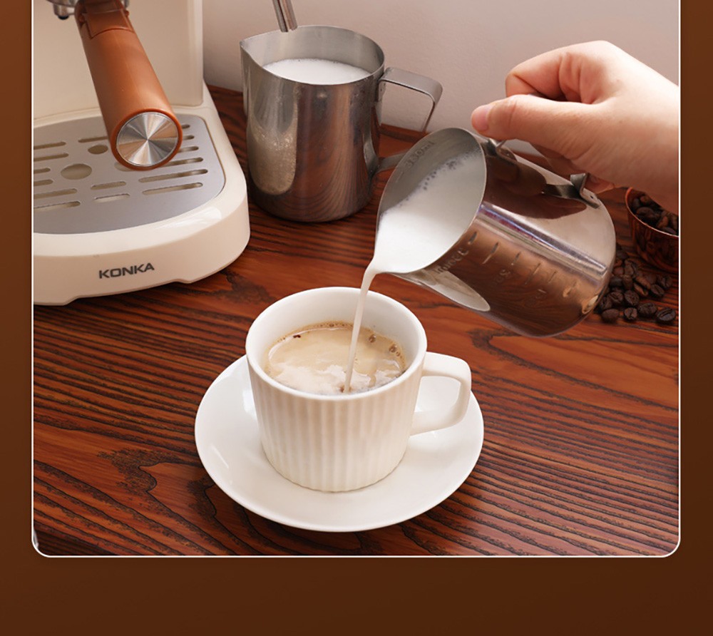 KONKA KKFJ-1203Y Espresso Coffee Machine, 20Bar Pressure, 1.2L Water Tank, Steam Milk Froth, with Temperature Dial, EU Plug - White