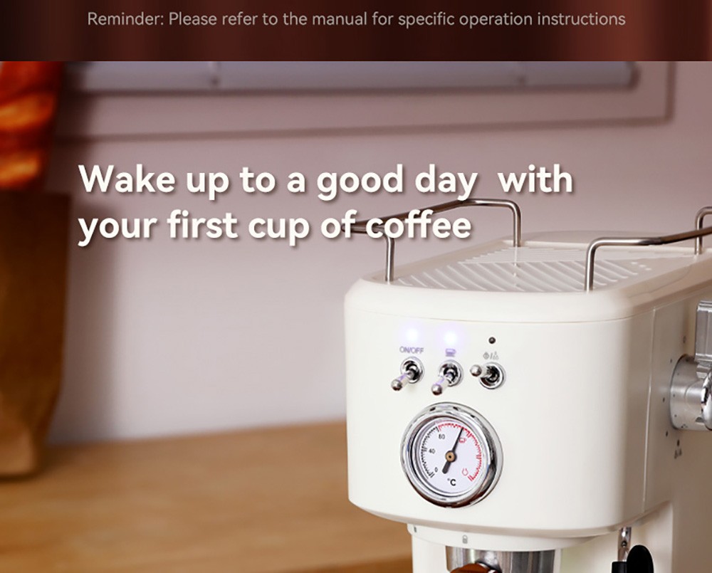 KONKA KKFJ-1203Y Espresso Coffee Machine, 20Bar Pressure, 1.2L Water Tank, Steam Milk Froth, with Temperature Dial, EU Plug - White